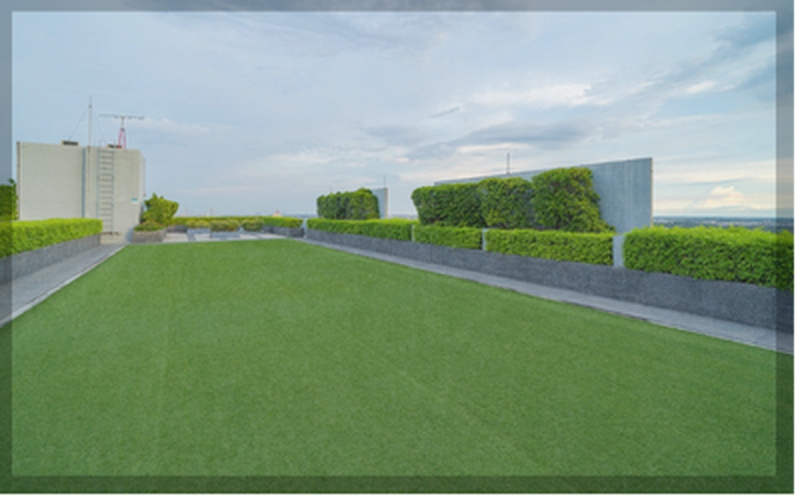 Artificial turf installed on a commercial building rooftop