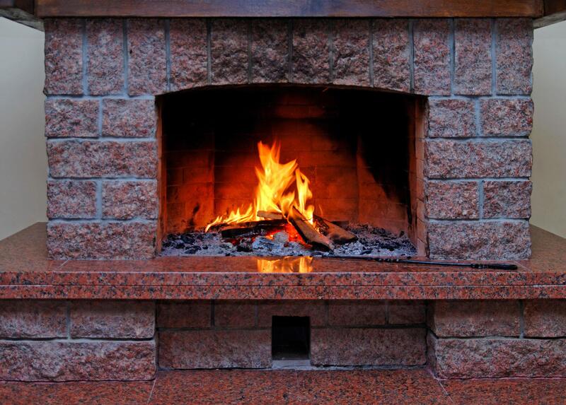 a fireplace made with bricks